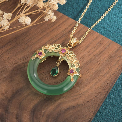 Buddha Stones Natural Round Cyan Jade Healing Necklace Pendant Necklaces & Pendants BS 2