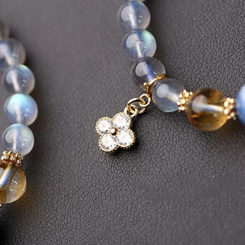 Buddha Stones Natural Moonstone Flower Chram Healing Beads Bracelet Bracelet BS 7