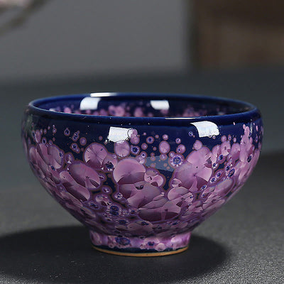 Buddha Stones Colorful Iris Flowers Chinese Jianzhan Kiln Change Porcelain Teacup Tenmoku Kung Fu Tea Cup Jian Zhan Tea Cup BS 1