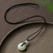 Foviel Natural Round Jade Peace Buckle Luck Prosperity Necklace Pendant