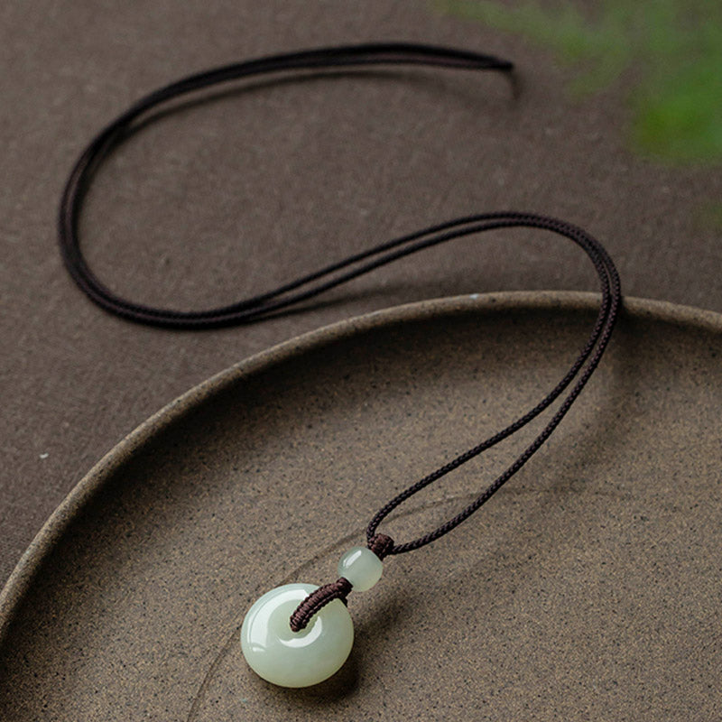 Buddha Stones Natural Round Jade Peace Buckle Luck Prosperity Necklace Pendant Necklaces & Pendants BS main