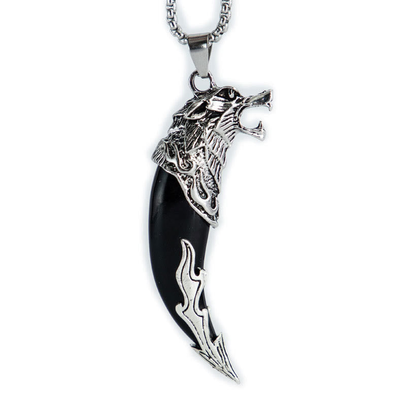 Buddha Stones Imitation Wolf Tooth Titanium Steel Balance Necklace Pendant Necklaces & Pendants BS 8