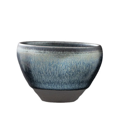 Buddha Stones Vintage Chinese Silver Blue Jianzhan Kiln Change Porcelain Teacup Kung Fu Tea Cup Jian Zhan Tea Cup BS 6
