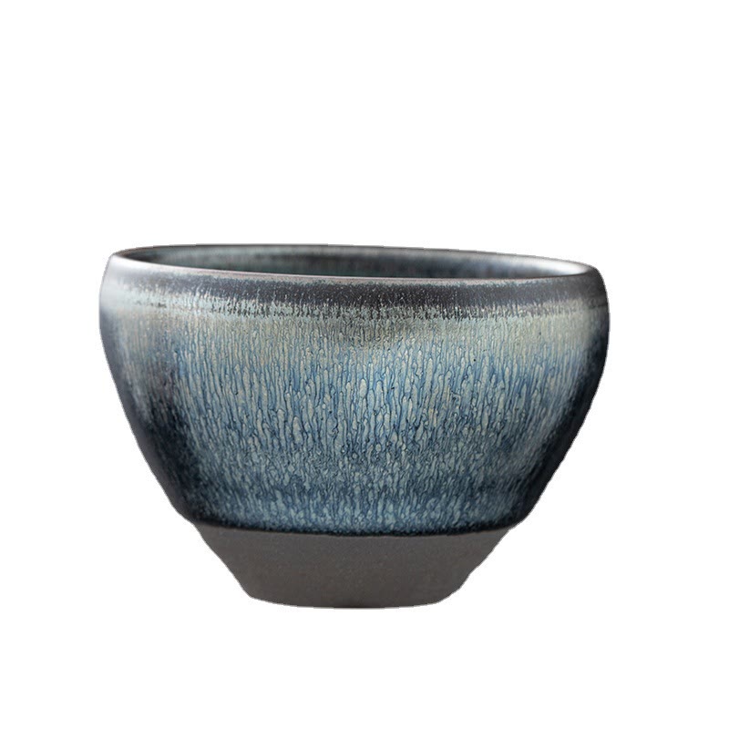 Buddha Stones Vintage Chinese Silver Blue Jianzhan Kiln Change Porcelain Teacup Kung Fu Tea Cup Jian Zhan Tea Cup BS 6