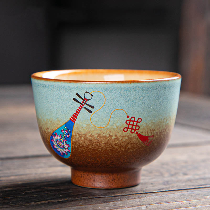 Buddha Stones Colorful Deer Pipa Snow Plum Blossoms Mountains Rivers Bird Ceramic Teacup Kung Fu Tea Cup Bowl Cup BS 7cm*5cm*100ml Pipa
