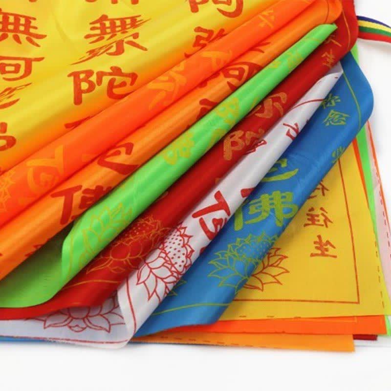 Buddha Stones Tibetan 7 Colors Windhorse Letter Auspicious Lotus Outdoor 21 Pcs Prayer Flag TIBETAN PRAYER FLAGS buddhastoneshop 14