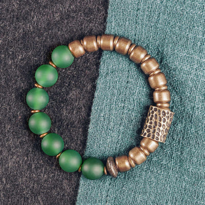 Buddha Stones Tibetan Red Agate Green Agate Copper Confidence Fortune Bracelet Bracelet BS Green Agate 18cm