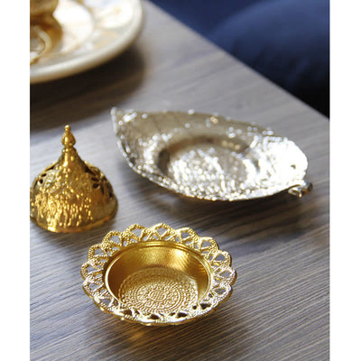 Buddha Stones Tibetan Gold Mini Leaf Coaster Meditation Incense Burner Incense Burner BS 17