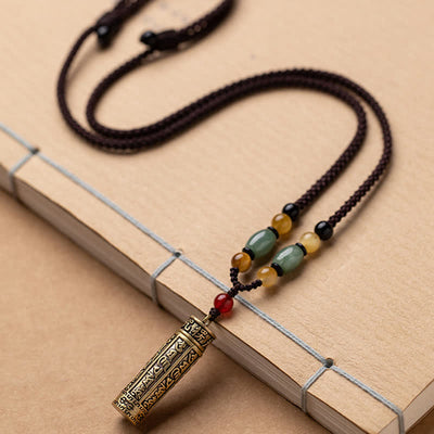 Buddhastoneshop Tibet Om Mani Padme Hum Agate Shurangama Sutra Protection Necklace Pendant Necklaces & Pendants BS 6