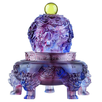 Buddha Stones Feng Shui Auspicious Dragon Handmade Liuli Crystal Rotatable Art Piece Luck Home Office Decoration Decorations BS 1
