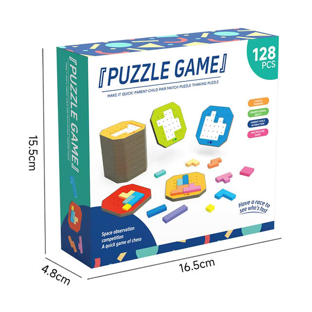 Fidtoy 3D Tangram Multiplayer Challenging Block Game, 128 Piece Colorful Puzzle Blocks, Spatial Awareness Logic Thinking Family Puzzle Toy Ages 2-6