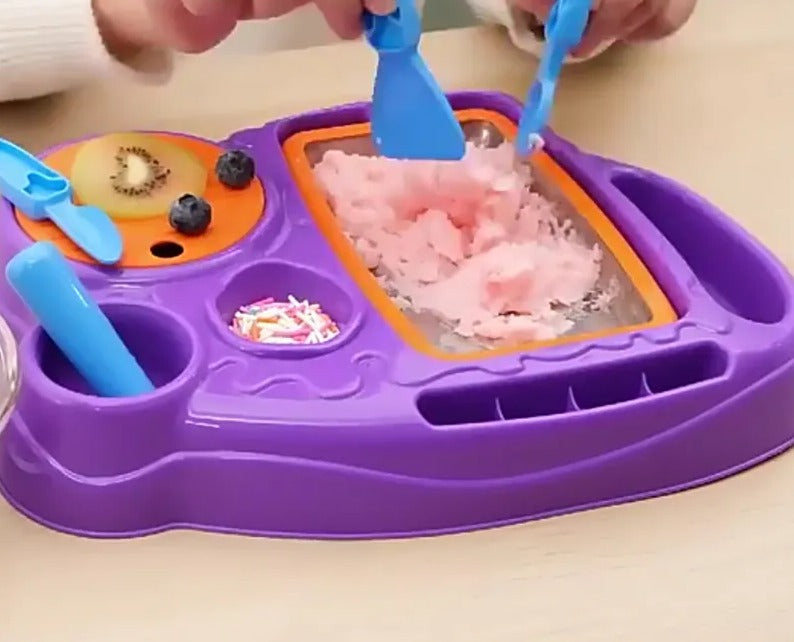 Fidtoy Kids Ice Cream Maker Toy with Freezer Tray Real Ingredients Kitchen Activity Set for Creative Dessert Play