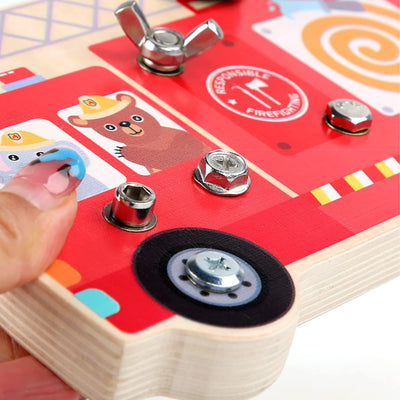 Fidtoy Camion de Pompiers en Bois Montessori à Démonter, Planche à Vis, Jouet Outil de Motricité Fine pour Enfants de 3 Ans et Plus
