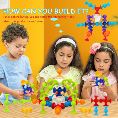 Fidtoy Suction Building Blocks Construction Toy 90 Pieces for Kids Ages 3-8, Silicone Suction Cup Blocks Set, Colorful Creative STEM Building Toy for Fine Motor Skills and Imaginative Play