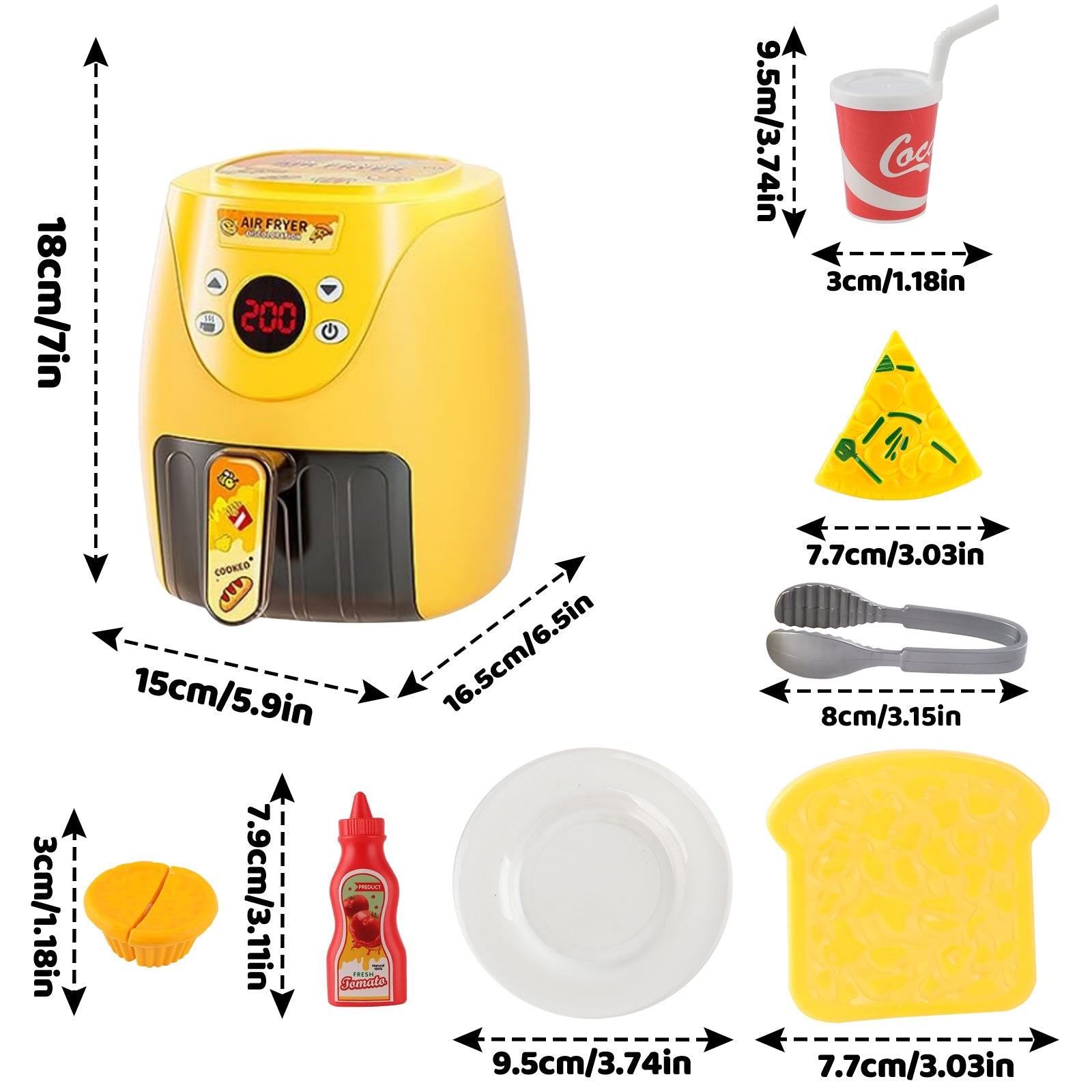 Juego de cocina Freidora de aire para niños, juguete de cocina de simulación con accesorios de cocina, luces y sonidos realistas y comida de juguete