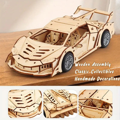 Lamborghini Mecánico de Madera 3D con Cuerda, 114 Piezas - 805