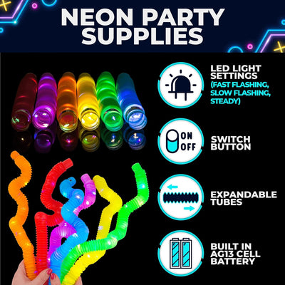 Fidtoy Glow in the Dark Stretchable Pop Tube Set for Kids Sensory Party Play Fine Motor Fun