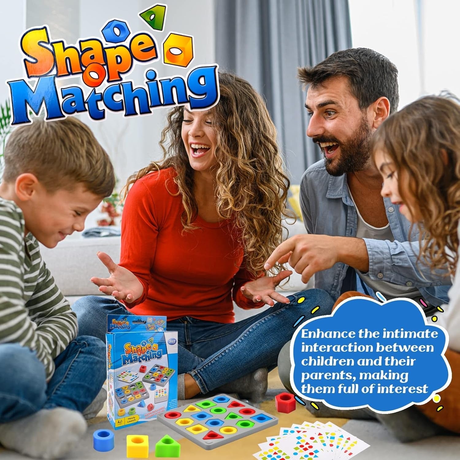 Fidtoy Shape Matching Challenge Pattern Game Multiplayer for Kids Ages 3-8, Plastic Geometry Matching Board with Colorful Shapes, Challenge Cards