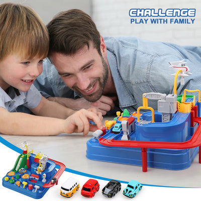Fidtoy Piste d'Aventure pour Voitures avec 4 Mini-Voitures pour Enfants