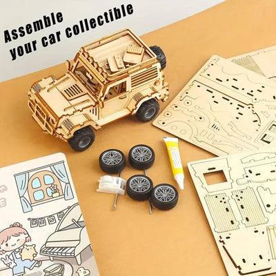 Jeep mecánico de madera 3D para armar (125 piezas) - 802
