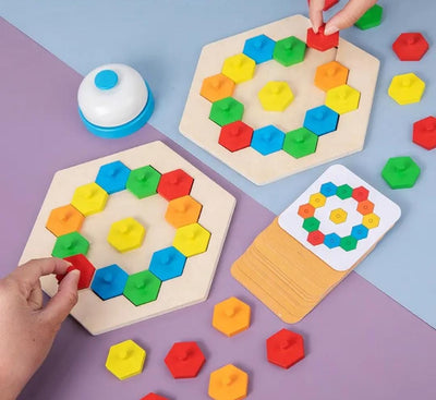 Fidtoy Honeycomb Wooden Puzzle Challenge for Kids Multiplayer Pattern Matching Game