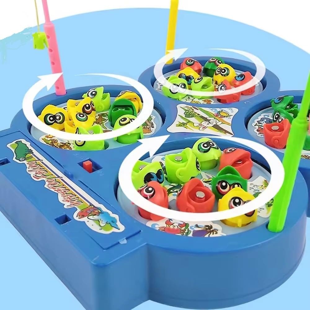 Fidtoy Magnetic Rotating Fishing Game for Kids 4 Players Musical Fish Catching Toy Age 3+