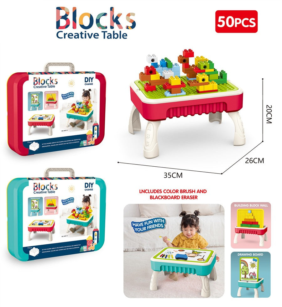 Fidtoy Table de construction multifonctionnelle 3 en 1, mallette, table de construction portable en plastique et ensemble de planches à dessin, jouet créatif pour la motricité fine, 3 ans et plus