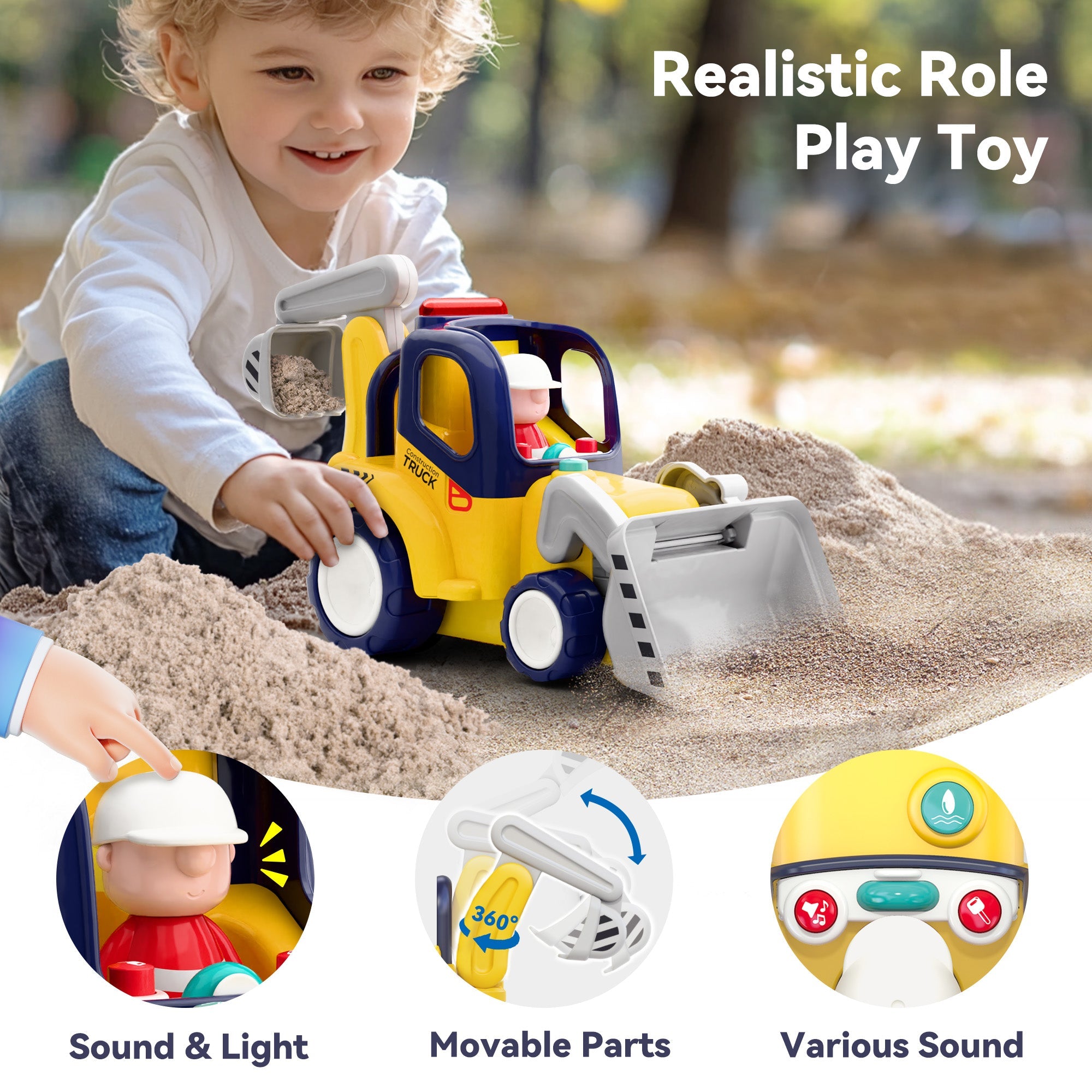 Fidtoy RC Construction Truck Toy with Lights and Sounds for Toddlers