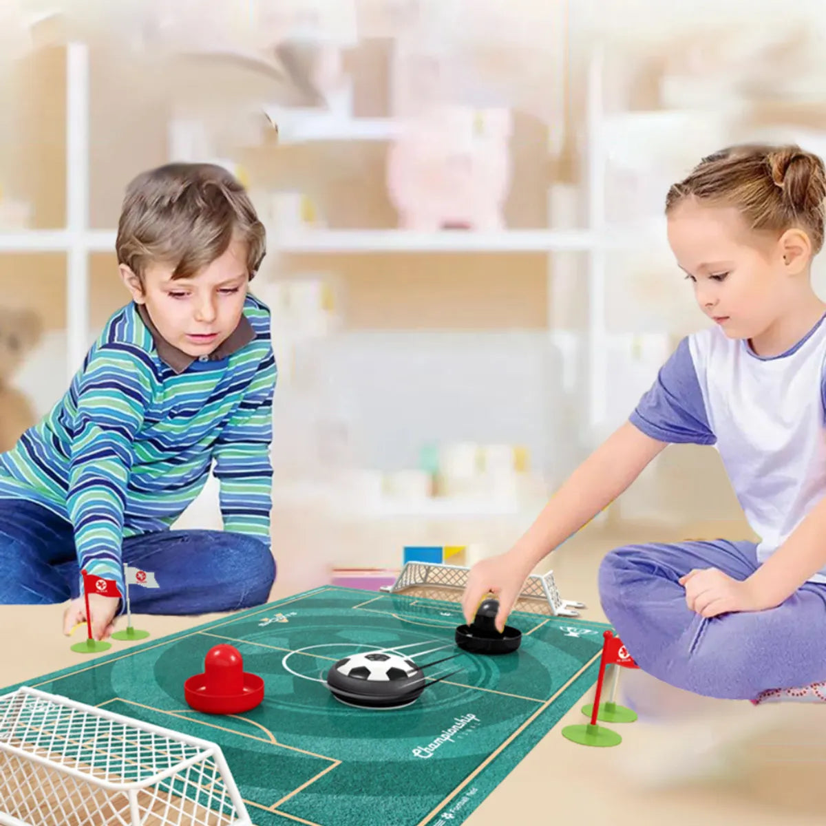 Fidtoy Air Foosball Court Tabletop Soccer Game for Kids, Two Player Air-Powered Puck Football Board Game, Compact Family Game Night Toy Age 6+