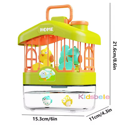 Fidtoy Jouet 2 en 1 Cage à oiseaux parlante et aquarium à poissons magnétiques en plastique avec capteur vocal, musique, lumières et jeu de pêche magnétique pour enfants de 2 ans et plus