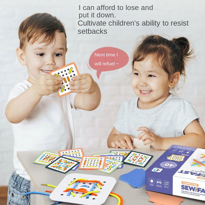 Fidtoy Rope-Wearing Double Player Pattern Card Game for Kids Ages 3-6, Lacing Board Game with 40 Pattern Cards, Colorful Ropes, Fine Motor Skill Practice and Family Tabletop Play