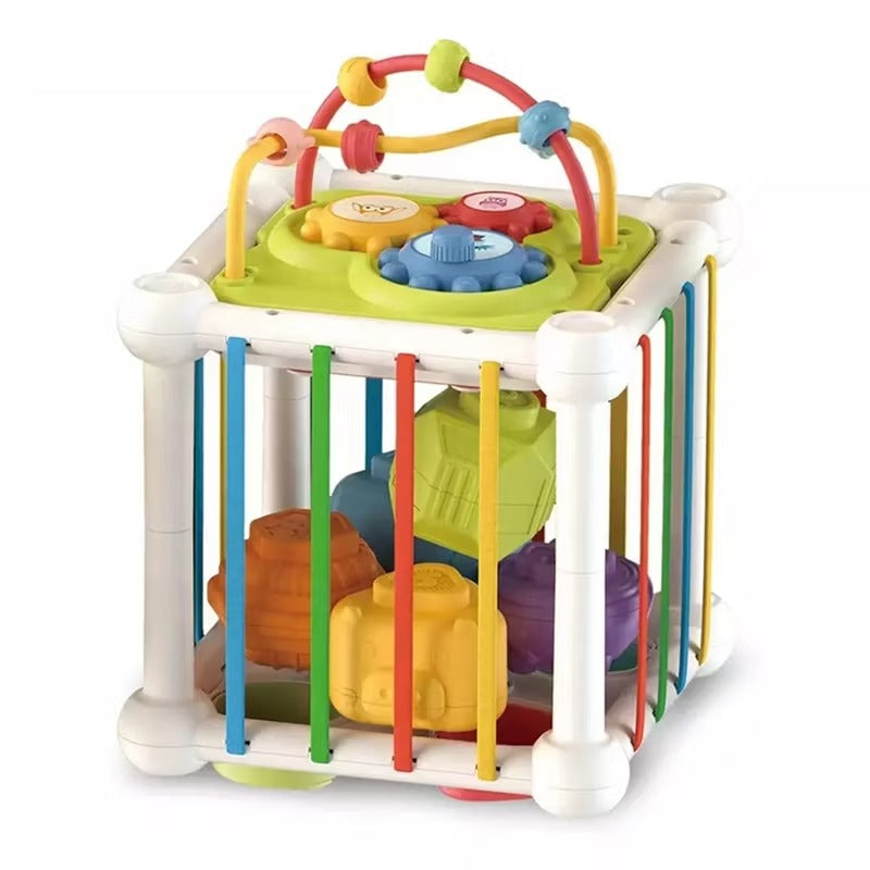 Fidtoy Baby Multifunction Activity Shapes Learning Cube Montessori Sensory Shape Sorting Toy with Bead Maze, Color Blocks, Numbers and Letters for Toddlers 18+ Months