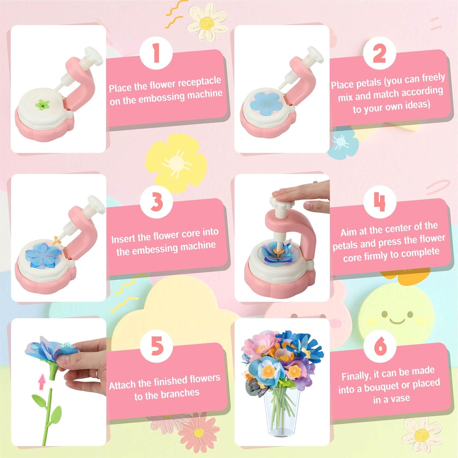 Fidtoy DIY Flower Craft Fabric Bouquet Making Spinning Machine Set – Creative Educational Toy for Kids