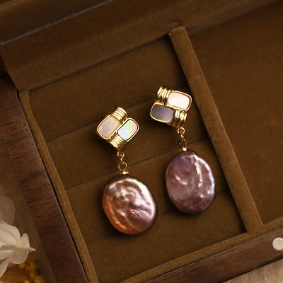 Buddha Stones 925 Sterling Silver Posts Copper Plated Gold Natural Baroque Pearl Healing Drop Earrings 5