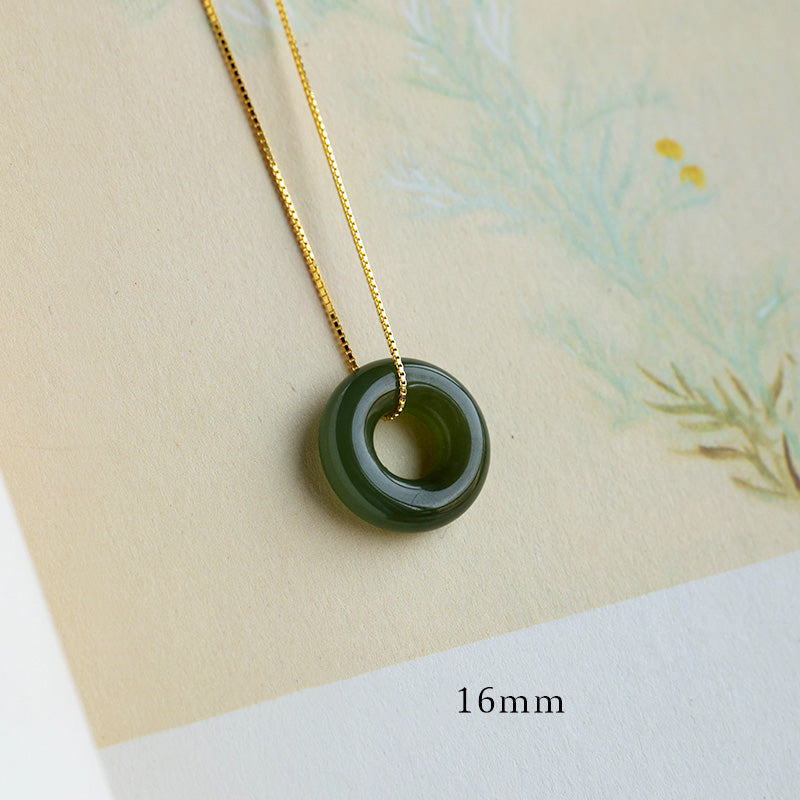 Buddha Stones Natural Round Jade Peace Buckle Luck Abundance Necklace Pendant Necklaces & Pendants BS Cyan Jade 16mm