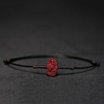 Buddha Stones Handmade Plum Blossom Four Leaf Clover PiXiu Lotus Koi Fish Cinnabar Blessing Braid Bracelet Bracelet BS Black(Wrist Circumference 14-19cm) Lotus