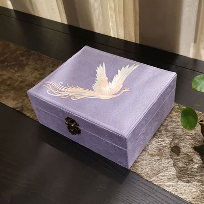 Buddha Stones Purple Phoenix Jewelry Box Organizer Two-Layer Jewelry Storage Box Flannel Box Jewelry Box BS 10