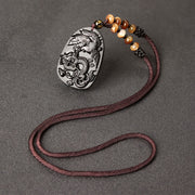 Foviel Black Obsidian Tiger Eye Dragon Phoenix Protection Beaded Necklace Pendant