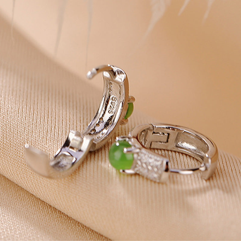 Buddha Stones 925 Sterling Silver Round Cyan Jade Success Stud Earrings Earrings BS 4
