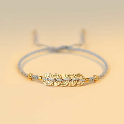 Buddha Stones Copper Coin Fortune Tree Luck Strength Braided Bracelet Bracelet BS Copper Coin Blue(Wrist Circumference 14-18cm)