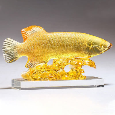 Buddha Stones Handmade Liuli Crystal Koi Fish Art Piece Luck Home Office Decoration Decorations BS 10