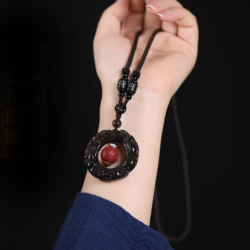 Buddha Stones FengShui Natural Rainbow Obsidian PiXiu Cinnabar Healing Necklace Pendant Necklaces & Pendants BS 1