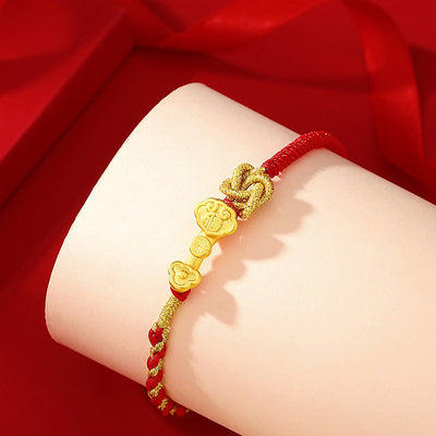 Buddha Stones 999 Sterling Silver Ruyi Handle Fu Character Fortune Luck Rope Bracelet Bracelet BS 2
