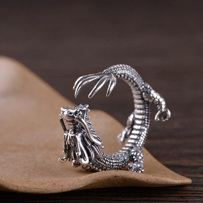 Foviel 925 Sterling Silver Dragon Luck Protection Ring