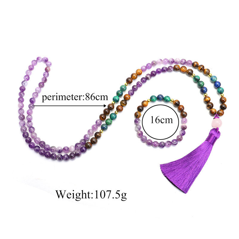 Buddha Stones Tibetan Amethyst Purify Bracelet Mala Set Mala Bracelet BS 4