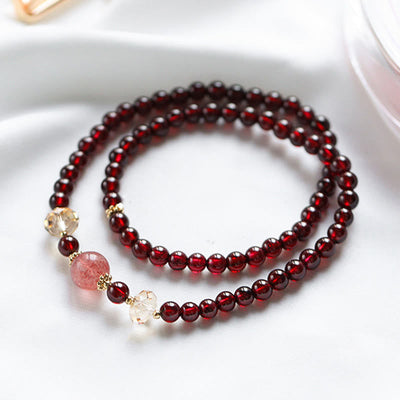 Buddha Stones 14K Gold Plated Natural Garnet Strawberry Quartz Stability Double Wrap Bracelet Bracelet BS 1