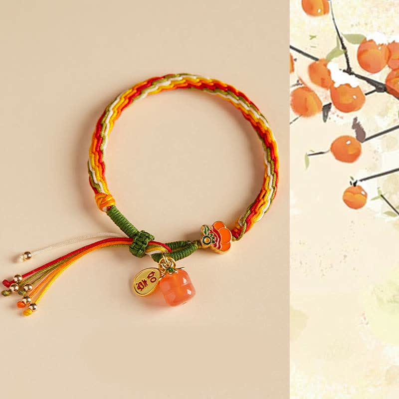 Buddha Stones Persimmon Red Agate Strength Reincarnation Knot Braid String Bracelet Bracelet BS main