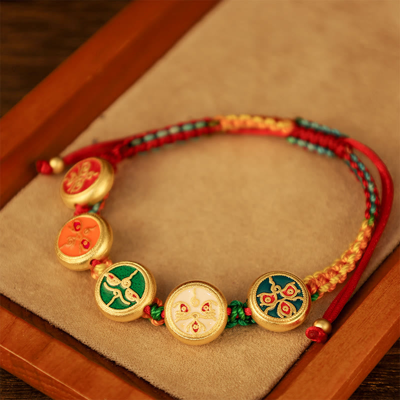Buddha Stones Tibetan Five God Of Wealth Colorful Rope Braided Luck Bracelet Bracelet BS 3