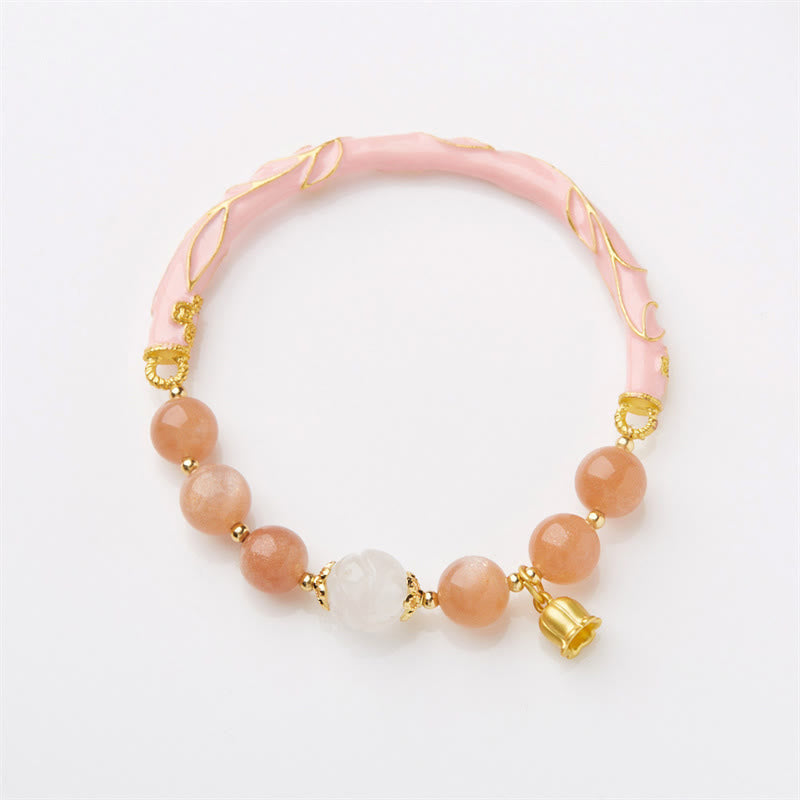 Buddha Stones Sun Stone Golden Silk Jade Lily of the Valley Charm Positive Bracelet Bangle Bracelet Bangle BS 8