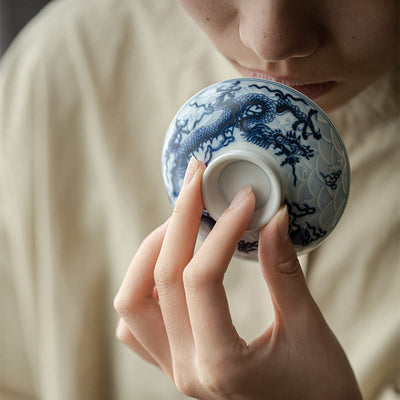 Buddha Stones Blue Dragon Design Ceramic Teacup Kung Fu Tea Cups Cup BS 14